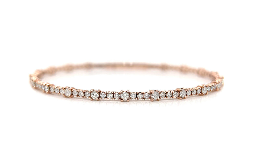 Bracelet 14kt Rose Gold & Two Sizes Diamonds Rigid Tennis - Albert Hern Fine Jewelry