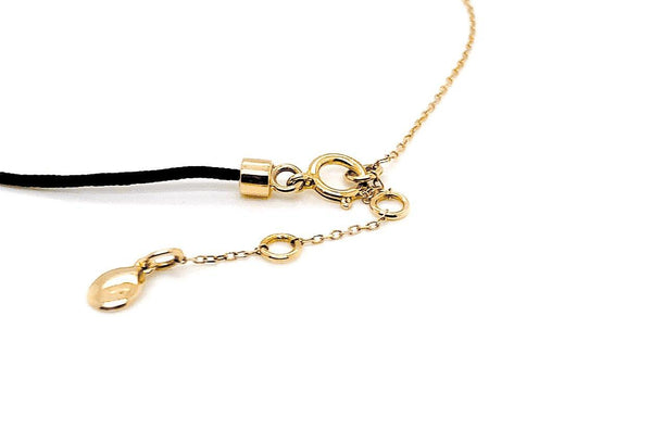 Bracelet 18kt Gold Chain Silk Cord & Diamond Bezel - Albert Hern Fine Jewelry