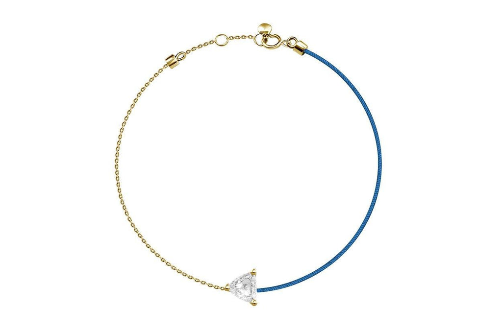 Bracelet 18kt Gold Chain Silk Cord & Trillion Cut Diamond - Albert Hern Fine Jewelry