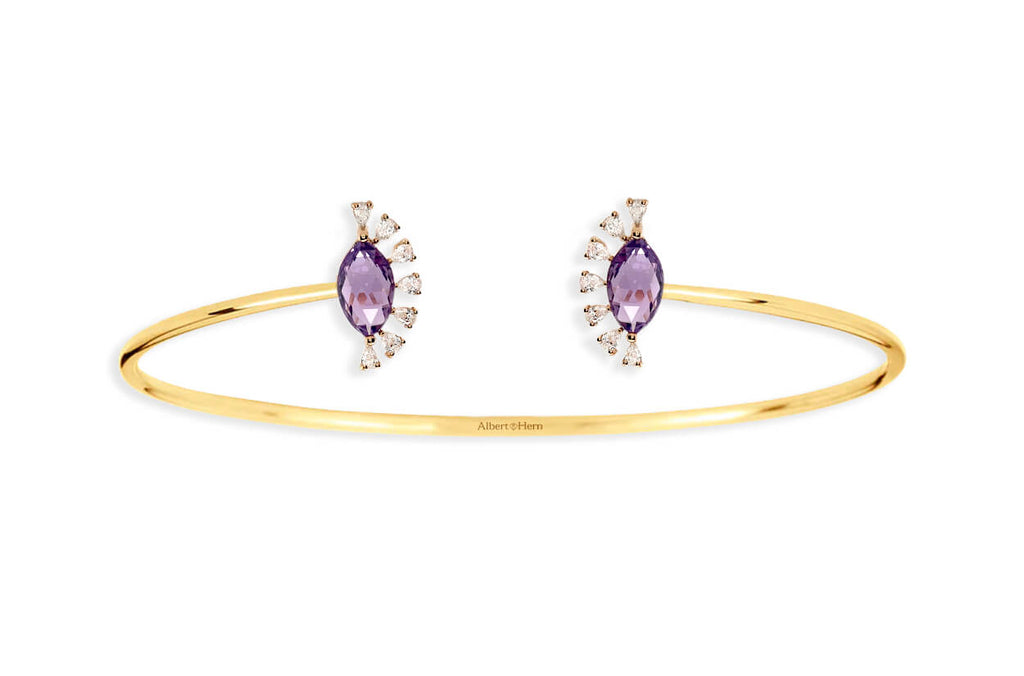 Bracelet 18kt Gold Marquise Amethysts & Diamonds Cuff - Albert Hern Fine Jewelry