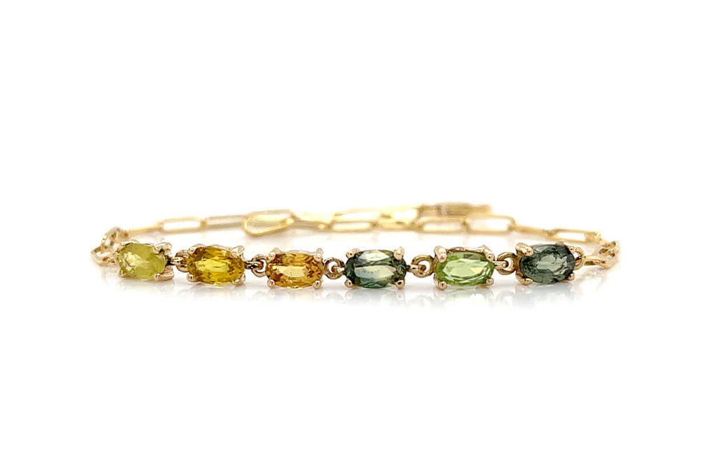 Bracelet 18kt Gold Oval Insignia Gemstones & Paperclip - Albert Hern Fine Jewelry
