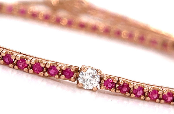 Bracelet 18kt Gold Rubies & Center Diamond Tennis - Albert Hern Fine Jewelry