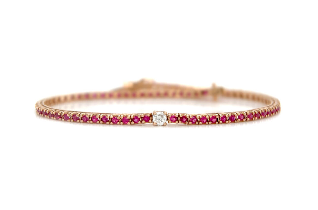 Bracelet 18kt Gold Rubies & Center Diamond Tennis - Albert Hern Fine Jewelry