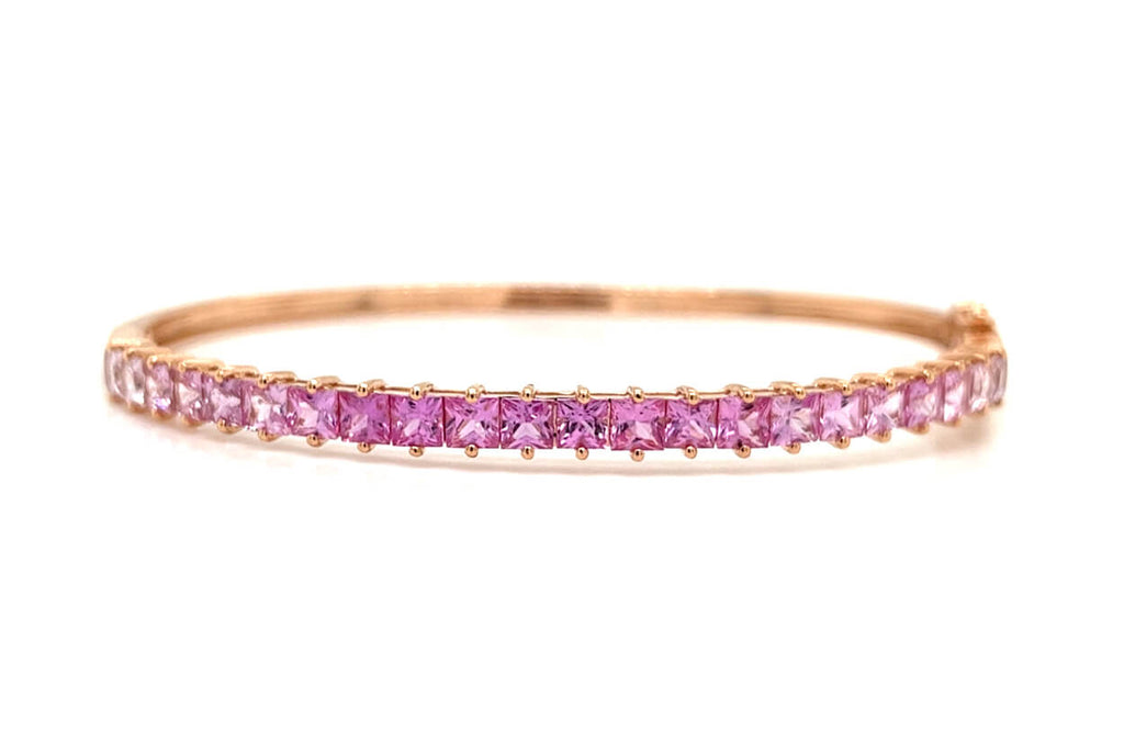 Bracelet 18kt Gold & Square Pink Sapphire Rigid Tennis - Albert Hern Fine Jewelry