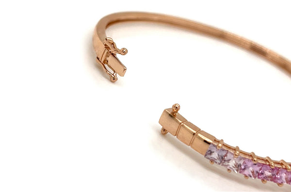Bracelet 18kt Gold & Square Pink Sapphire Rigid Tennis - Albert Hern Fine Jewelry