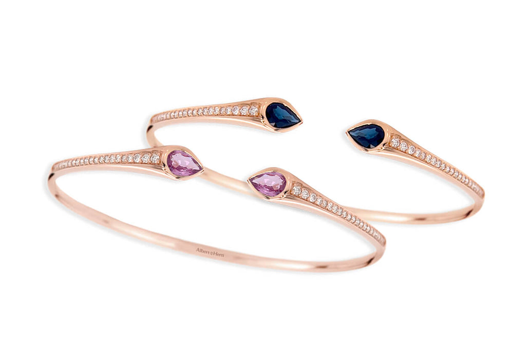 Bracelet 18kt Gold Two Stone Pear Sapphire & Diamonds Cuff - Albert Hern Fine Jewelry