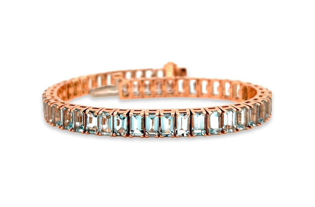 Bracelet 18kt Rose Gold Emerald Cut Aquamarines - Albert Hern Fine Jewelry