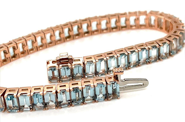 Bracelet 18kt Rose Gold Emerald Cut Aquamarines - Albert Hern Fine Jewelry