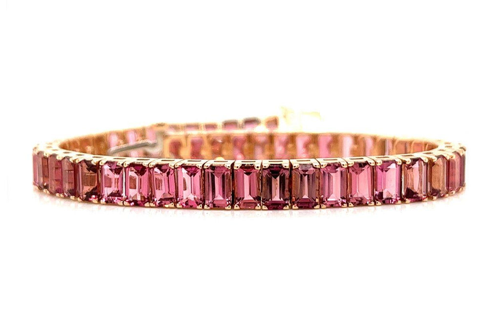 Bracelet 18kt Rose Gold Emerald Cut Pink Tourmalines Tennis - Albert Hern Fine Jewelry
