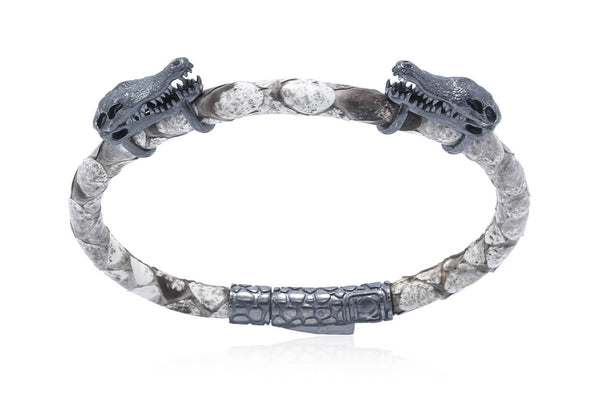 Bracelet LivingSkull Men Python Leather & Two Cocodrile Skulls - Albert Hern Fine Jewelry