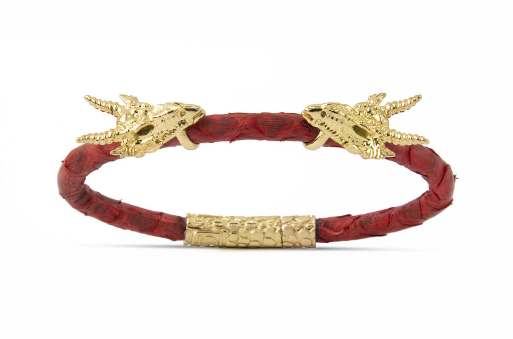 Bracelet LivingSkull Men Python Leather & Two Dragon Skulls - Albert Hern Fine Jewelry
