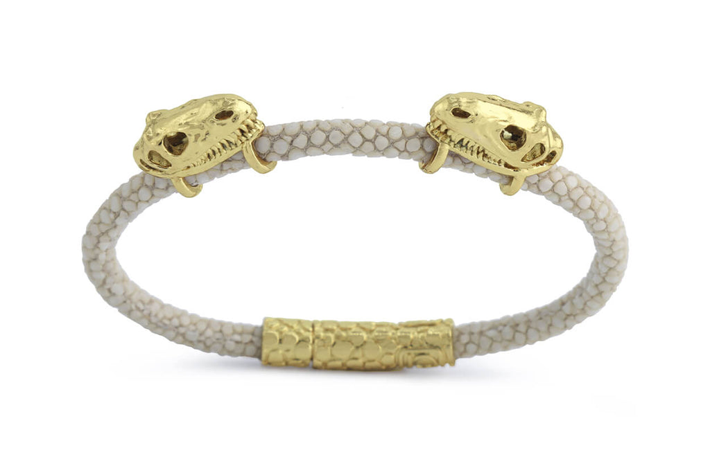 Bracelet LivingSkull Men Stingray Leather & Two T-Rex Skulls - Albert Hern Fine Jewelry
