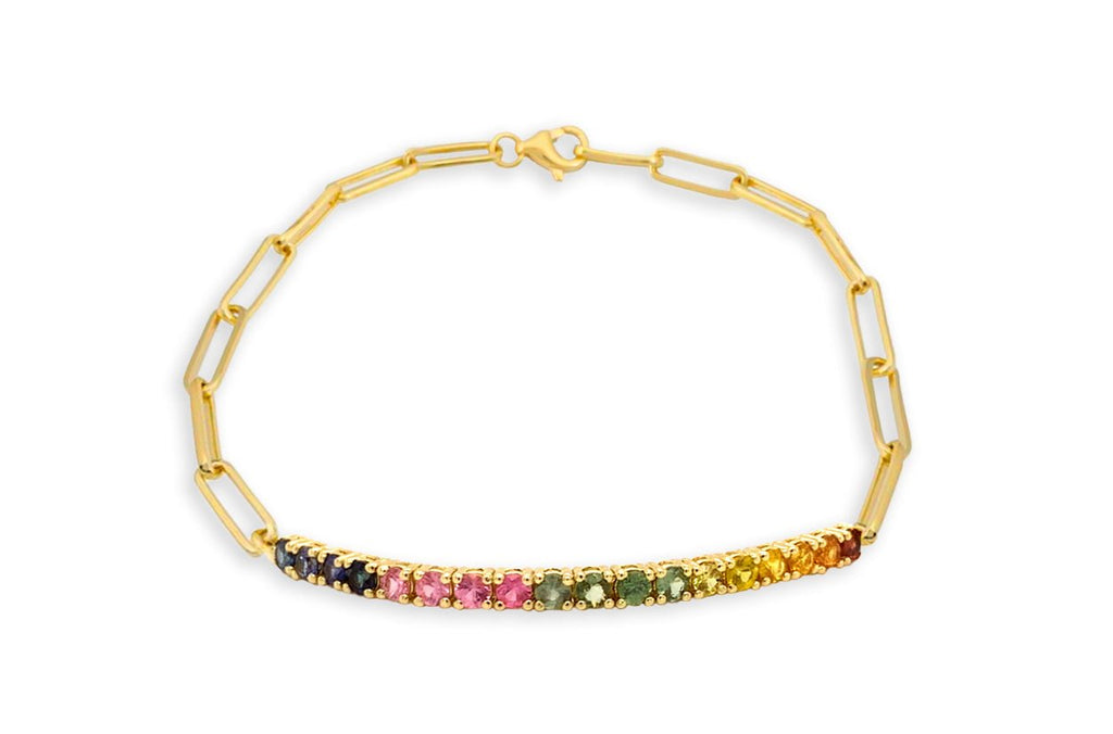 Bracelet Tennis 14kt Gold Gemstones & Paper Clip - Albert Hern Fine Jewelry