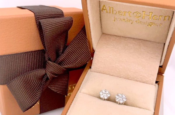 Earrings 0.51 cts Diamonds Round Cluster 14kt Gold - Albert Hern Fine Jewelry