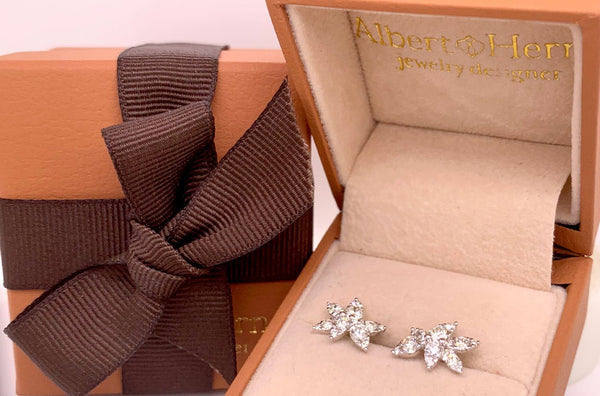 Earrings 1.10cts Diamonds Asymmetrical Shape 18kt Gold - Albert Hern Fine Jewelry
