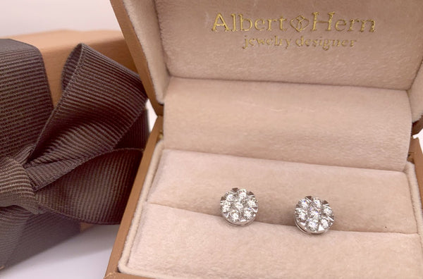 Earrings 1.38 cts Diamonds Round Cluster 18kt Gold - Albert Hern Fine Jewelry