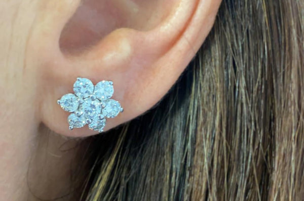 Earrings 1.40cts Diamonds Flower Cluster 18kt Gold - Albert Hern Fine Jewelry