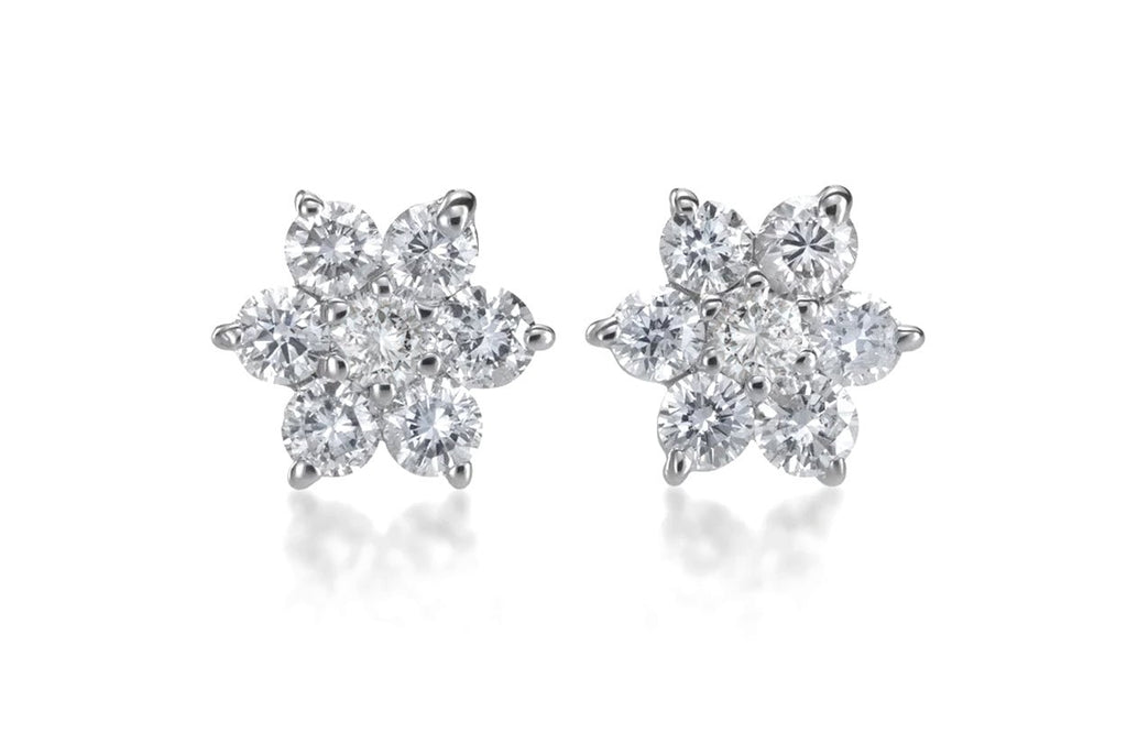 Earrings 1.40cts Diamonds Flower Cluster 18kt Gold - Albert Hern Fine Jewelry