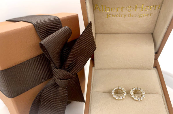 Earrings 14kt Gold 3 Prong Open Circle & Diamonds Studs - Albert Hern Fine Jewelry