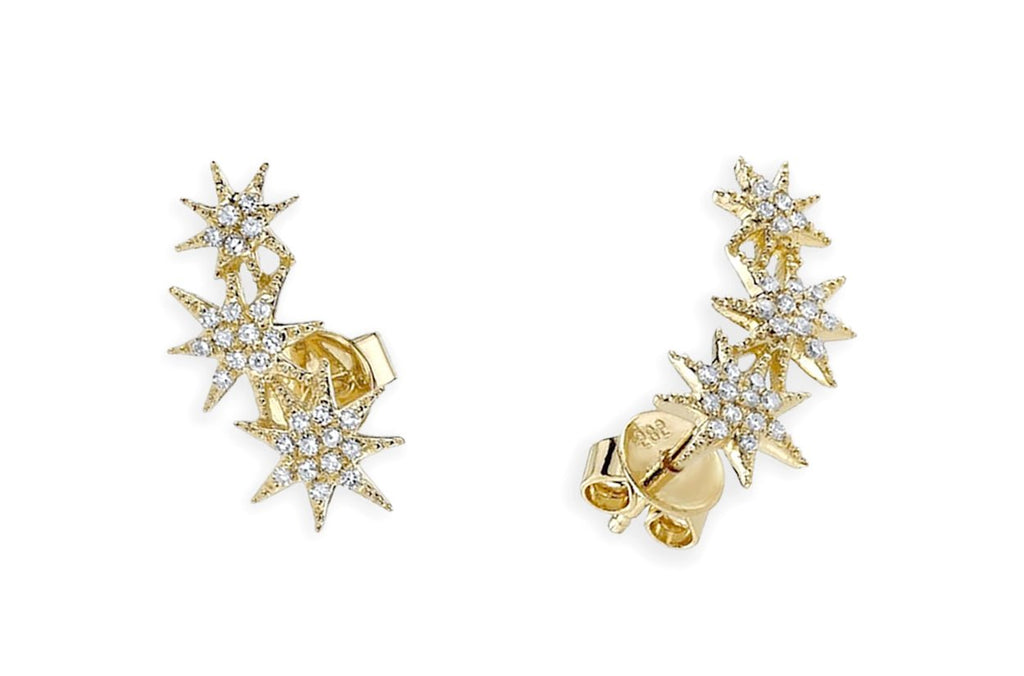 Earrings 14kt Gold 3 South Stars & Diamonds Studs - Albert Hern Fine Jewelry