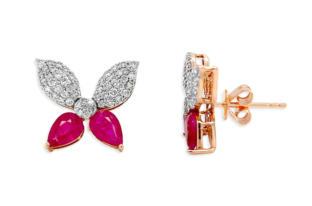 Earrings 14kt Gold Butterflies Ruby & Diamonds - Albert Hern Fine Jewelry