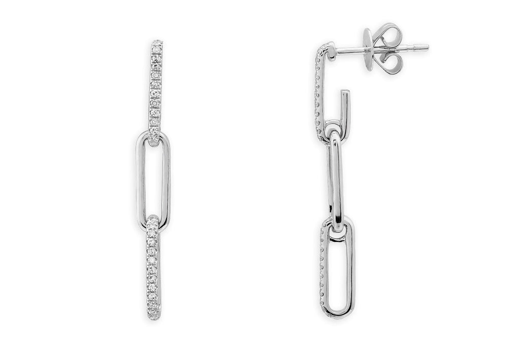 Earrings 14kt Gold Dangling Links & Diamonds - Albert Hern Fine Jewelry