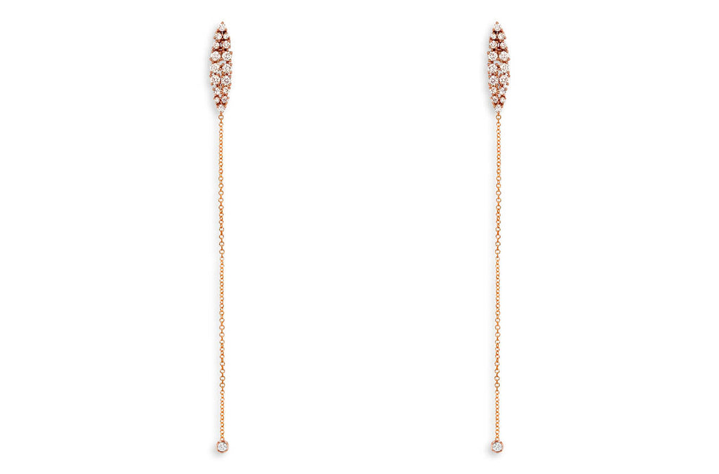 Earrings 14kt Gold Diamonds and Long Chain Drop - Albert Hern Fine Jewelry