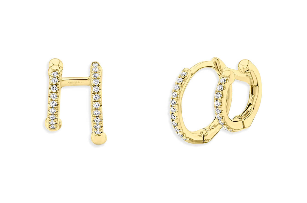 Earrings 14kt Gold Double Huggies & Diamonds - Albert Hern Fine Jewelry