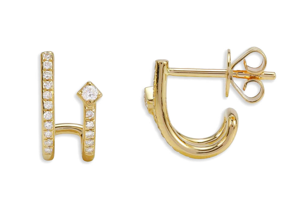 Earrings 14kt Gold Double Semi Huggies & Diamonds - Albert Hern Fine Jewelry