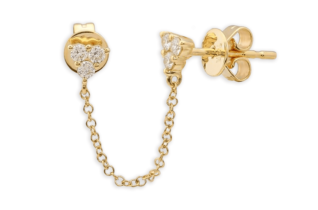 Earrings 14kt Gold Double Stud Chain & Diamonds - Albert Hern Fine Jewelry