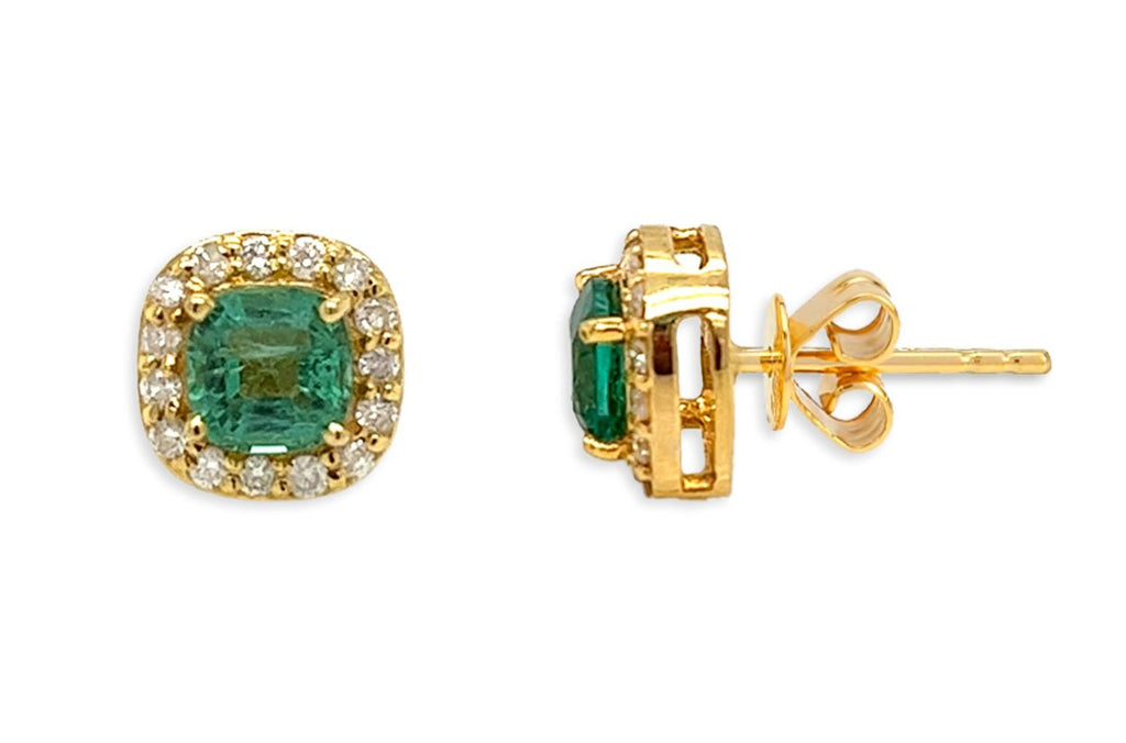 Earrings 14kt Gold Emeralds & Diamonds Studs - Albert Hern Fine Jewelry