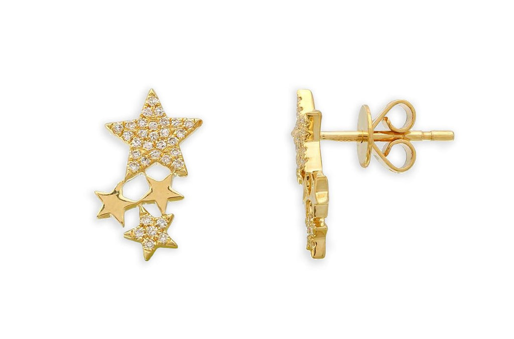 Earrings 14kt Gold Four Stars & Diamonds Stud - Albert Hern Fine Jewelry