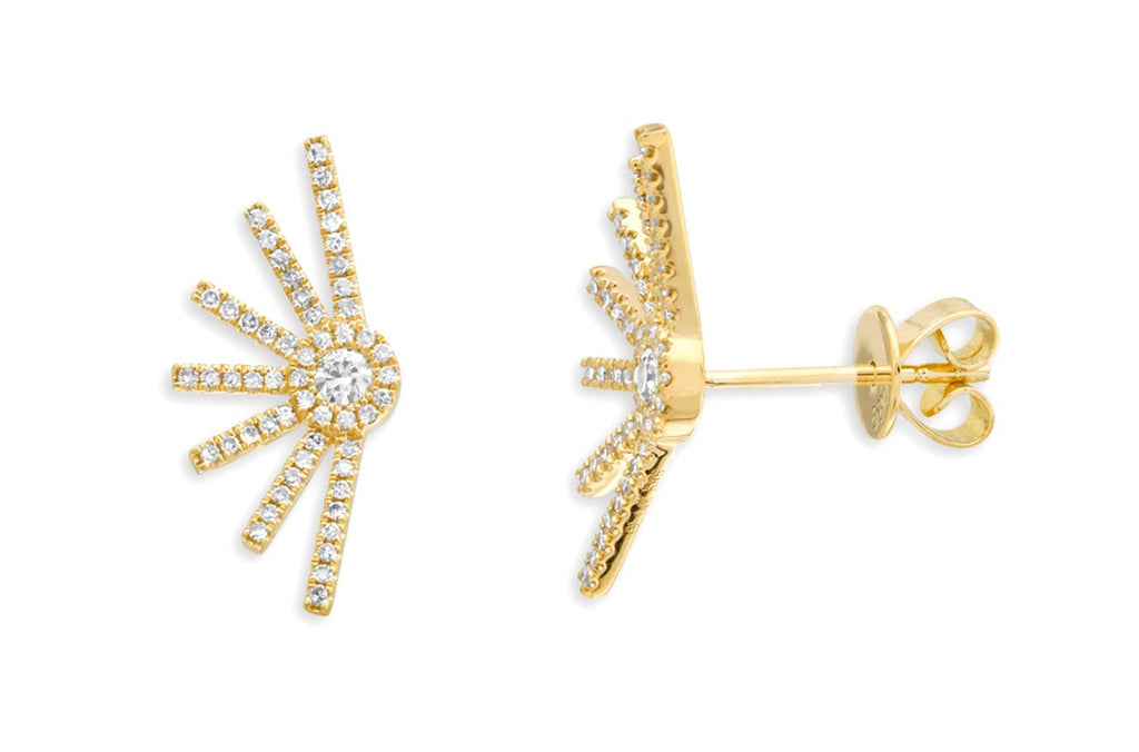 Earrings 14kt Gold Half Sun & Center Diamonds Studs - Albert Hern Fine Jewelry