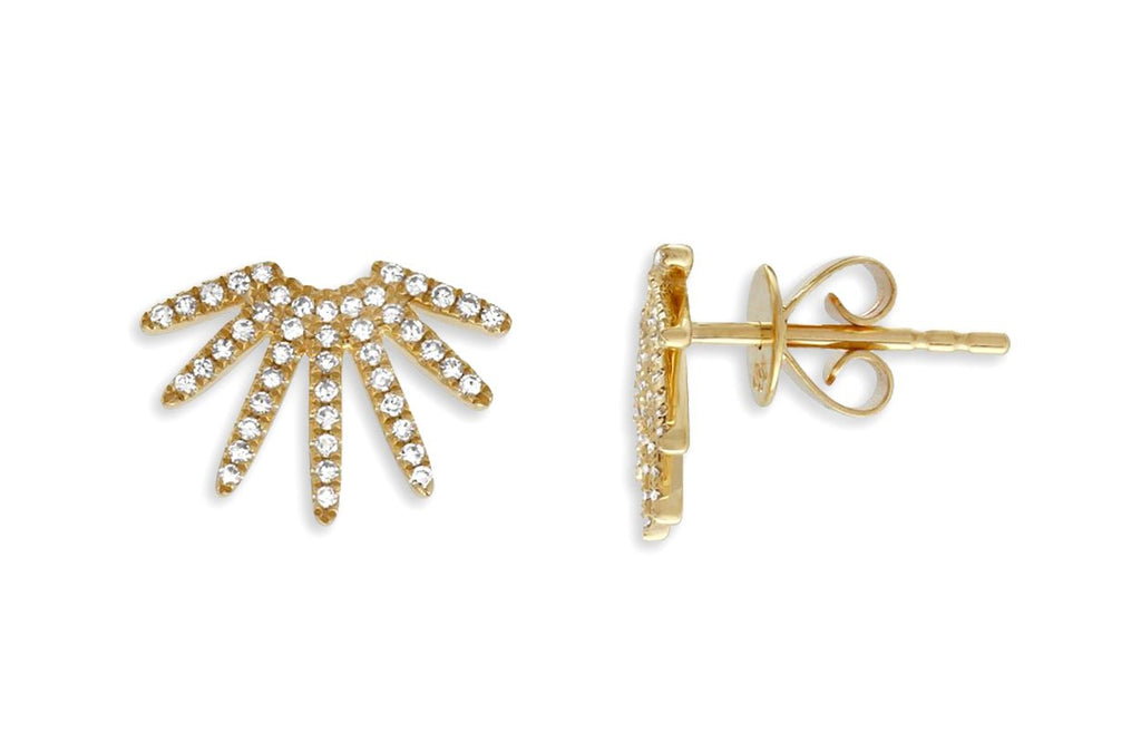 Earrings 14kt Gold Half Sun & Diamonds Studs - Albert Hern Fine Jewelry