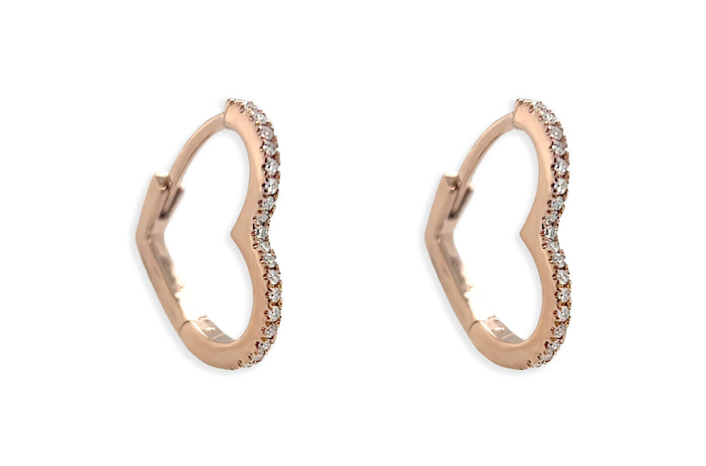Earrings 14kt Gold Heart Shape & Diamonds Hoops - Albert Hern Fine Jewelry