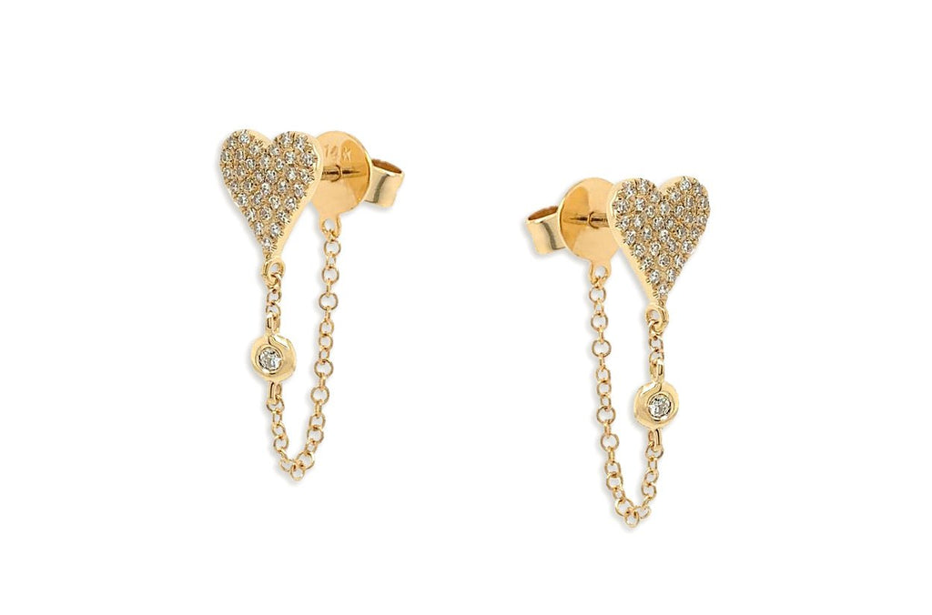 Earrings 14kt Gold Hearts & Chain Studs - Albert Hern Fine Jewelry