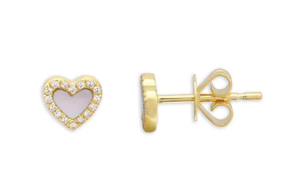 Earrings 14kt Gold Hearts Mop & Diamonds Studs - Albert Hern Fine Jewelry