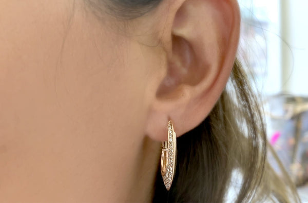 Earrings 14kt Gold Hoops One Side Diamonds - Albert Hern Fine Jewelry