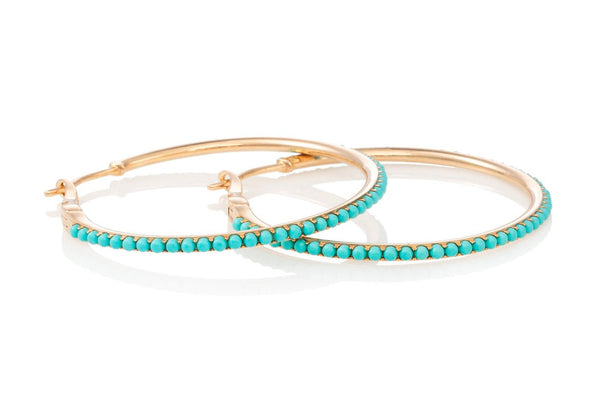 Earrings 14kt Gold Hoops with Turquoise - Albert Hern Fine Jewelry