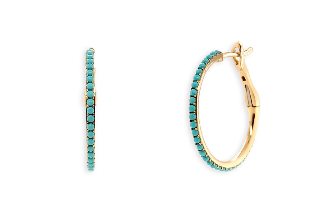 Earrings 14kt Gold Hoops with Turquoise - Albert Hern Fine Jewelry