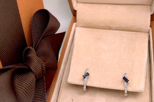 Earrings 14kt Gold Huggie Center Sapphire & Diamonds - Albert Hern Fine Jewelry