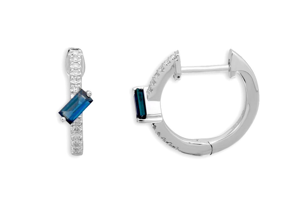Earrings 14kt Gold Huggie Center Sapphire & Diamonds - Albert Hern Fine Jewelry