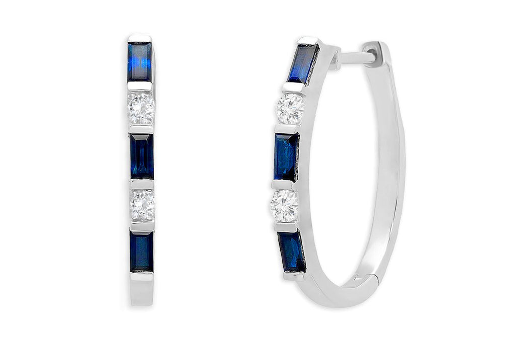 Earrings 14kt Gold Huggies Baguette Sapphires & Diamonds - Albert Hern Fine Jewelry