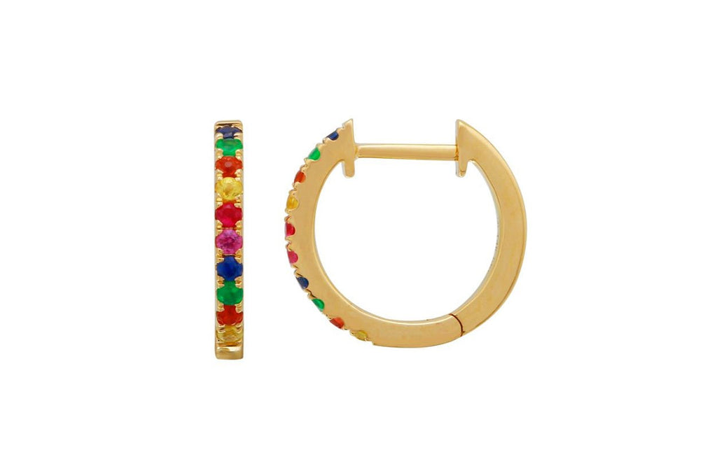 Earrings 14kt Gold Huggies & Colorful Stones - Albert Hern Fine Jewelry