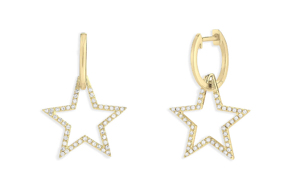 Earrings 14kt Gold Huggies Star & Diamonds Drop - Albert Hern Fine Jewelry