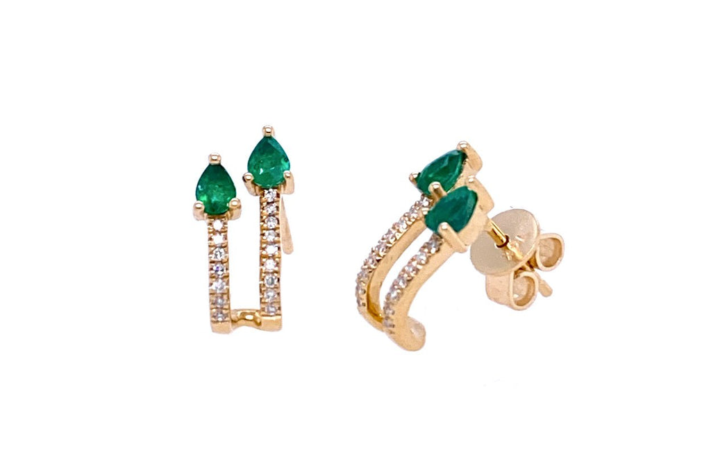 Earrings 14kt Gold Illusion Huggie Emeralds & Diamonds - Albert Hern Fine Jewelry