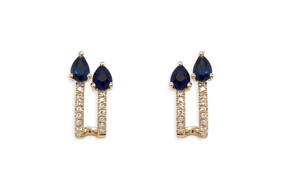 Earrings 14kt Gold Illusion Huggies Blue Sapphires & Diamonds - Albert Hern Fine Jewelry