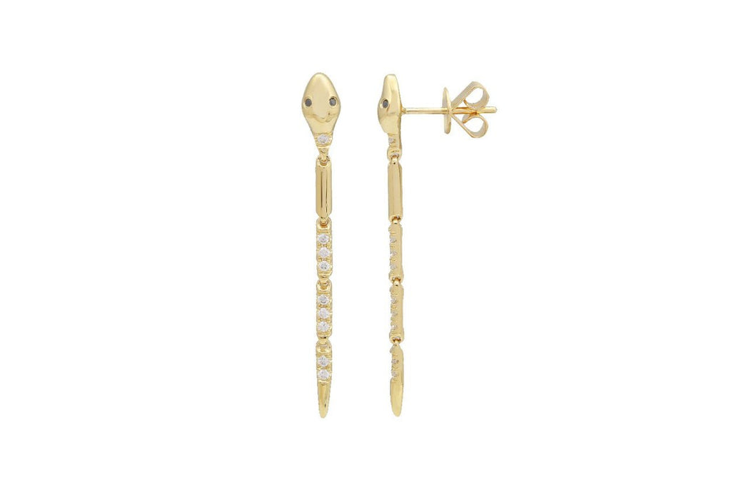 Earrings 14kt Gold Long Snakes & Diamonds - Albert Hern Fine Jewelry