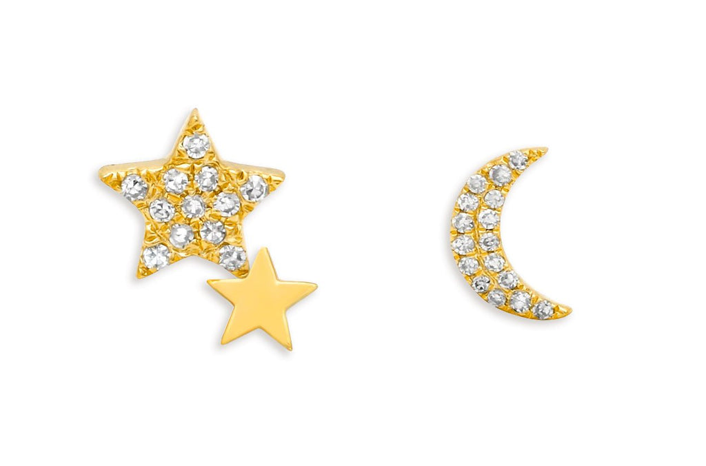 Earrings 14kt Gold Moon & Stars Studs - Albert Hern Fine Jewelry