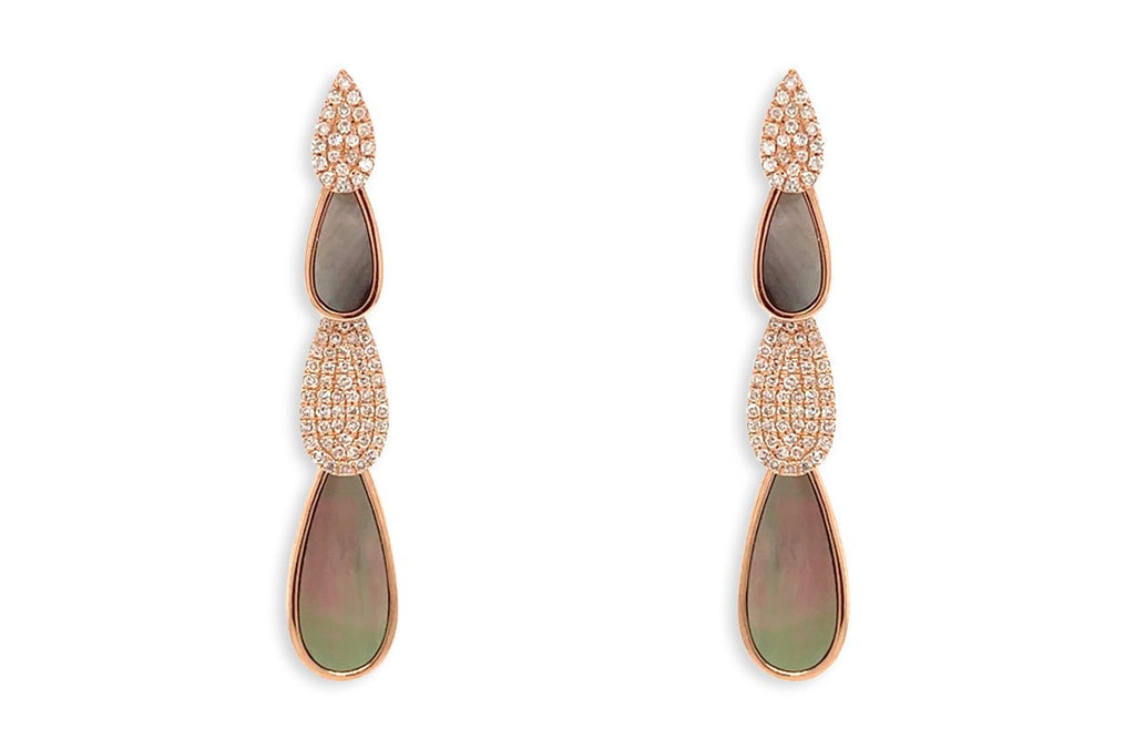 Earrings 14kt Gold Mother of Pearls & Diamonds Pears Drop - Albert Hern Fine Jewelry